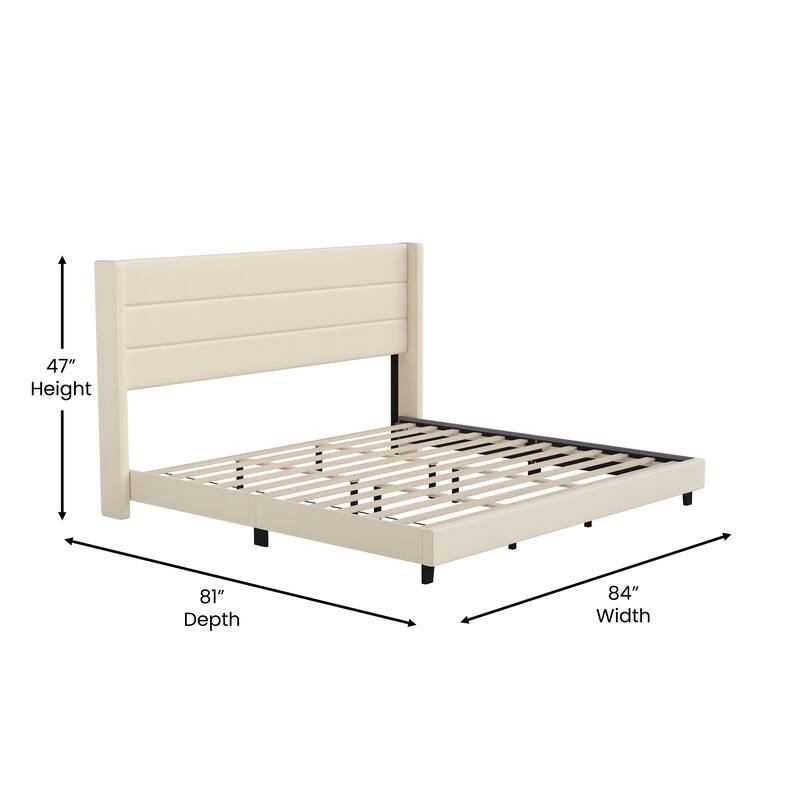 Upholstered Platform Bed with Wingback Headboard