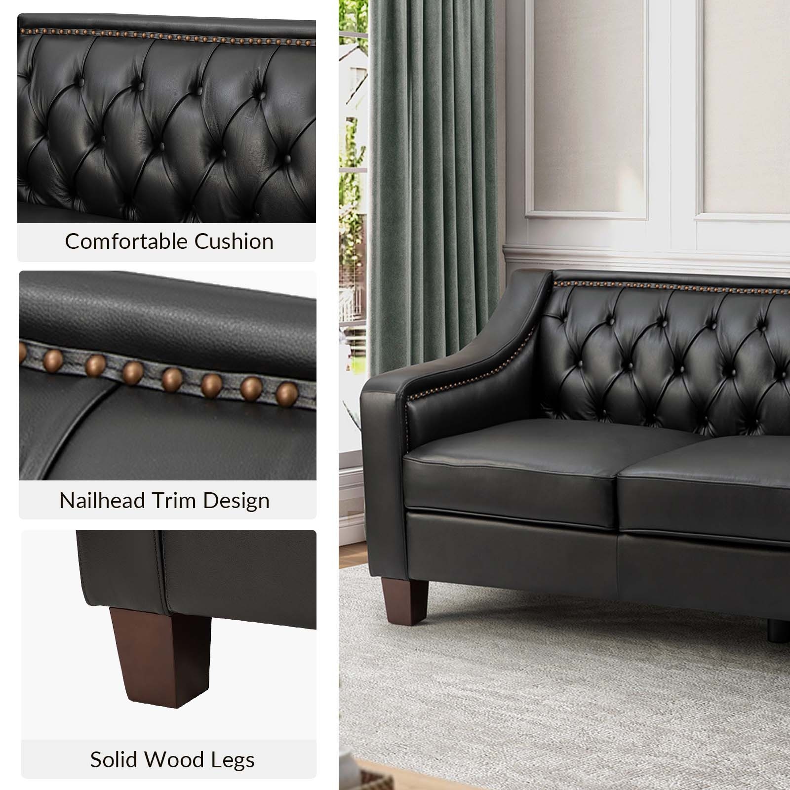 Gray leather sofa with nailhead trim store