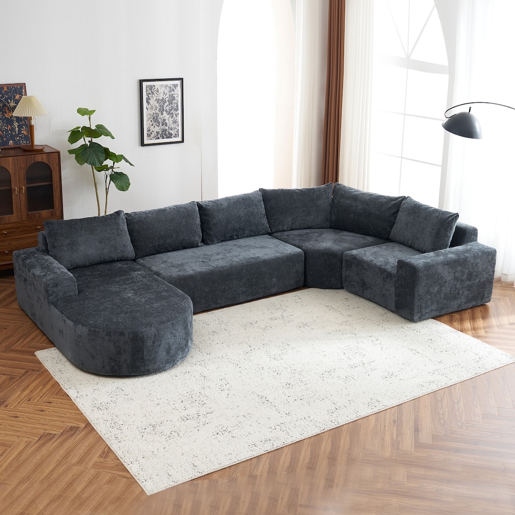 139" Grey U-shaped Modular Sectional Sofa for Living Room