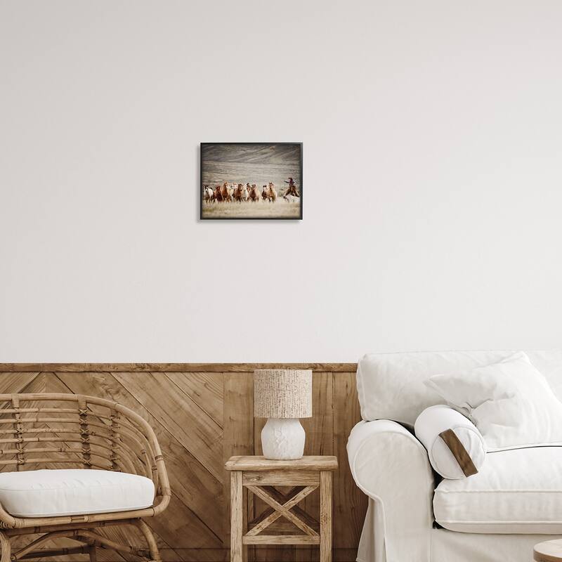 Stupell Cowboy Herding Horses Framed Giclee Art Design by PBurchettePhoto