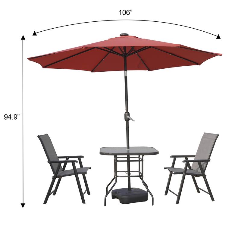 Sierra Outdoor Solar-Powered LED Umbrella with Adjustable Tilt, Water-Resistant Canopy & Powder-Coated Steel Pole