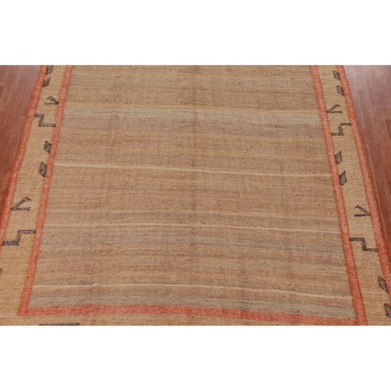 Hand Woven Oriental 100% Jute Carpet Southwestern Modern Brown Kilim Area Rug - 9' 9'' X 8' 8''