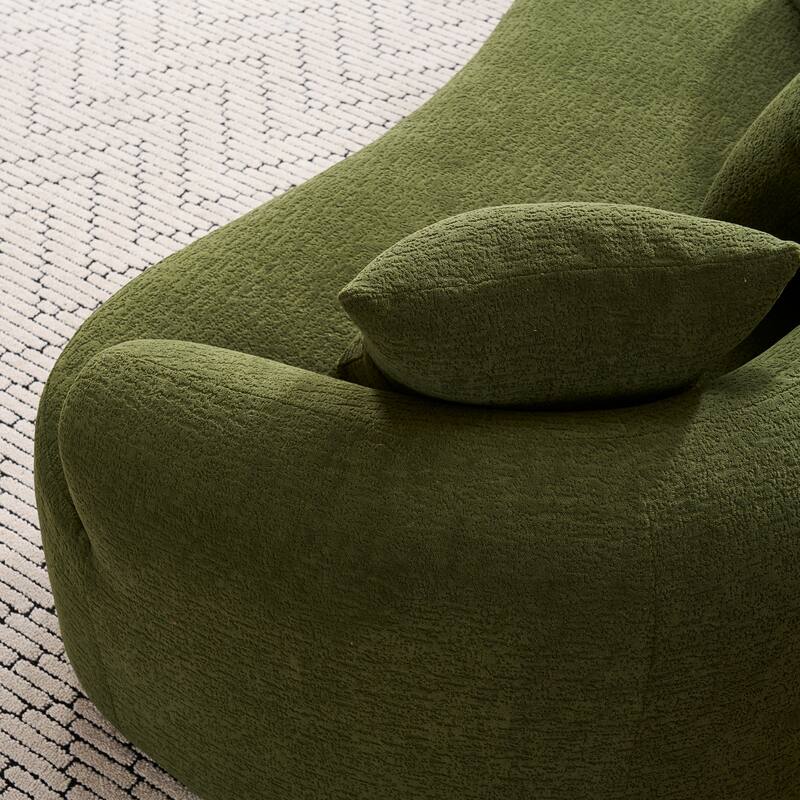 Chenille Deep Seat Loveseat Sofa, Full Compression Sponge Curved Loveseat Sofa, Cloud Floor Couch with 3 Pillows