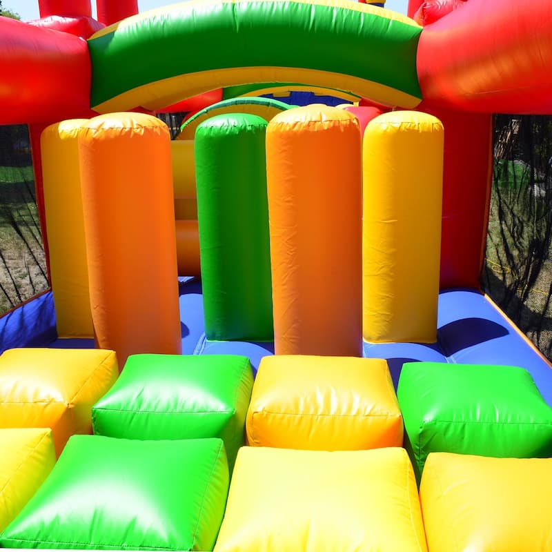 JumpOrange Rainbow Titan Commercial Grade Bounce House Obstacle Course w/ Slide for Kids and Adults (with Air Blower)