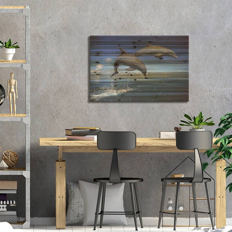 Bottlenose Dolphin Pair Jumping, Caribbean Print On Wood by Konrad Wothe - Multi-Color