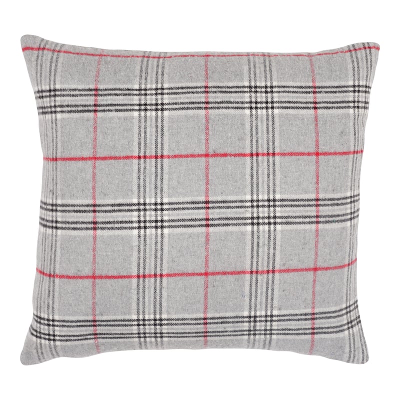KAF Home Feather Filled Gray Red Black Plaid Throw Pillow - 20 x 20