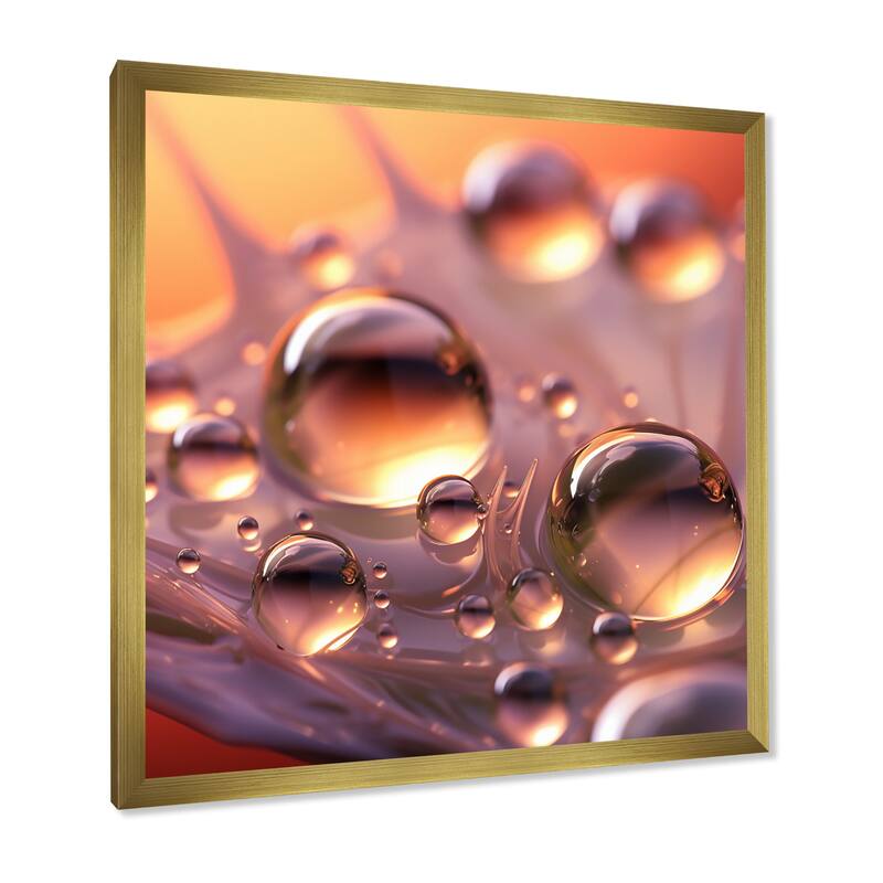 Designart "Morning Dew Drops On Pink Flower Petal" Flowers Framed Wall Art Prints