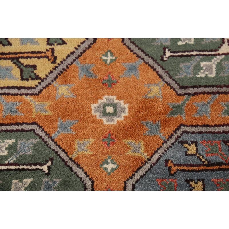 Orange Geometric Khotan Oriental Area Rug Hand-Knotted Wool Carpet - 8'0"x 10'1"