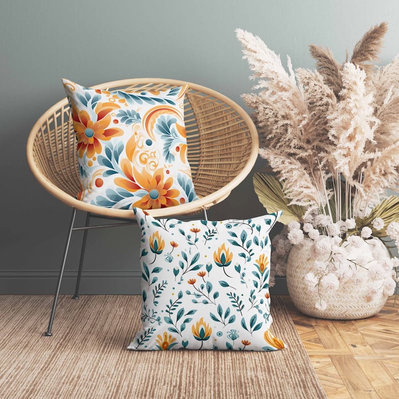 Wildflower Whispers Indoor/Outdoor Reversible Throw Pillow Blue and Orange