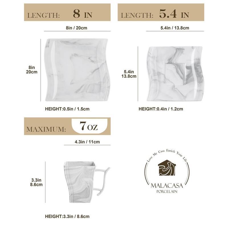 MALACASA Flora 36-Piece Porcelain Dessert Set (Service for 12)