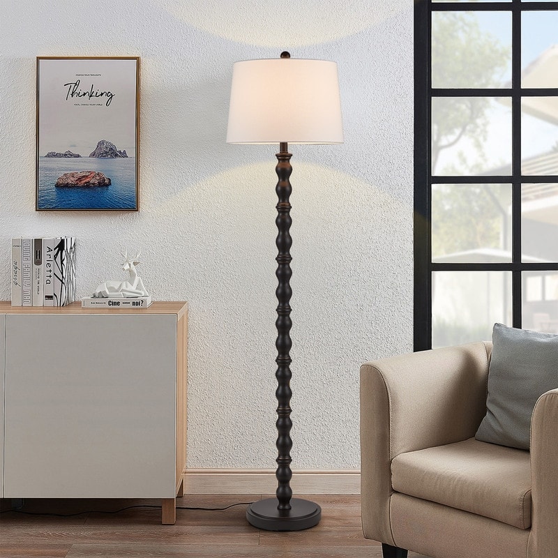 KAWOTI 60.25'' Black Standard Floor Lamp with Drum Shade