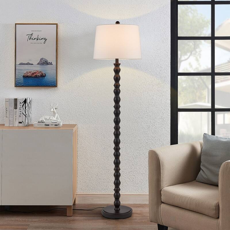KAWOTI 60.25'' Black Standard Floor Lamp with Drum Shade