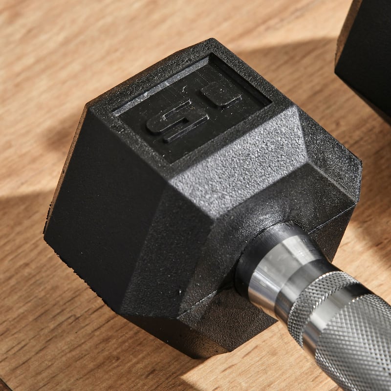 Soozier 15lb Set Rubber Dumbbells Hand Weight Barbell for Body Fitness Training for Home Office - 4.5"W x 4.5"D x 11.25"L