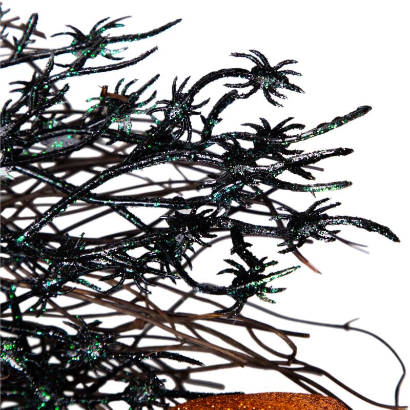 Black & Orange Skulls & Spiders Halloween Twig Wreath, 22-Inch