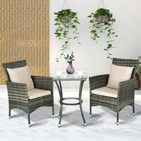 Costway 3PCS Patio Rattan Furniture Set Chairs & Table Garden Coffee