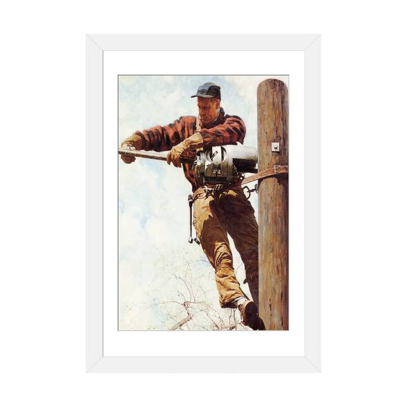iCanvas "The Lineman" by Norman Rockwell - White - 32x24x1