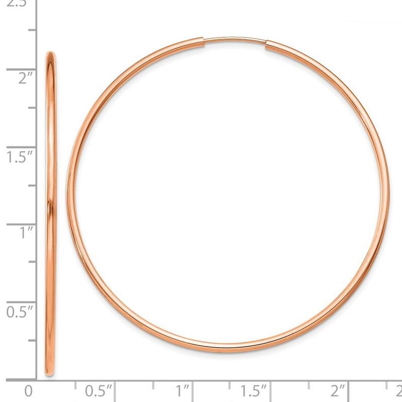 Curata 14k Rose Gold 1.5mm Polished Endless Hoop Earrings - 52x52.5mm Wide 1.5mm Thick