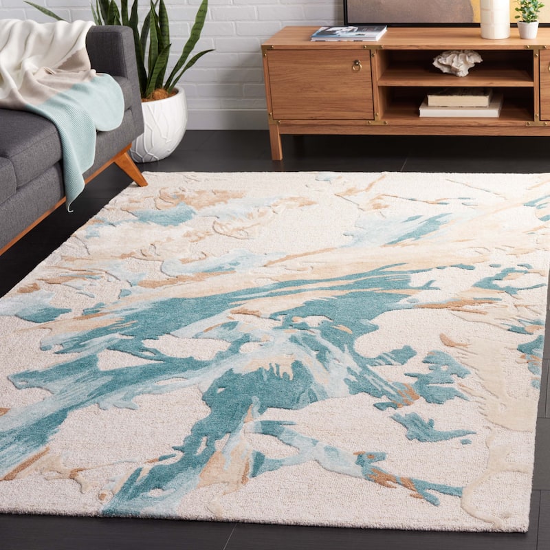 SAFAVIEH Handmade Fifth Avenue Teodorina Mid-Century Modern Wool Rug - 8' x 10' - Beige/Teal
