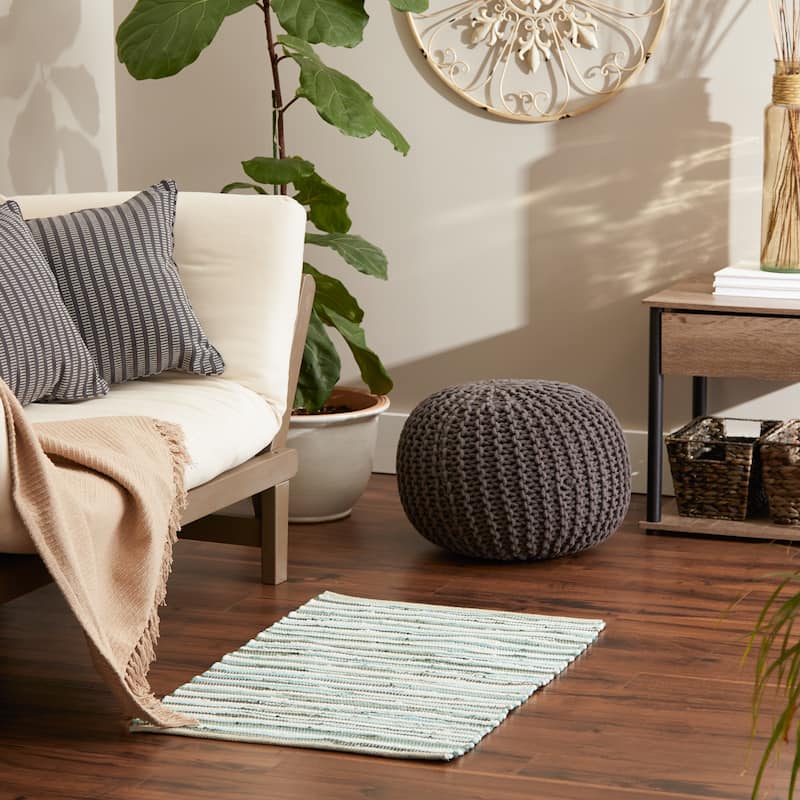 Stonewash Blue Slim Stripe Cotton Chindi Rug 2Ft 3Inx6Ft