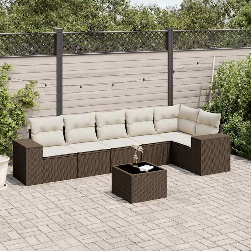 vidaXL Garden Sofa Set - 24.4 x 32.7 x 27.2 - Brown and cream With table