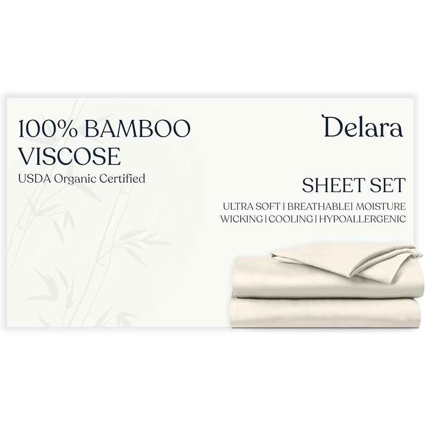 Delara 100% Organic Viscose Derived from Bamboo Sheet Sets, Soft & Cooling, Breathable & Moisture-Wicking, Deep Pocket Bedding Sheet Set