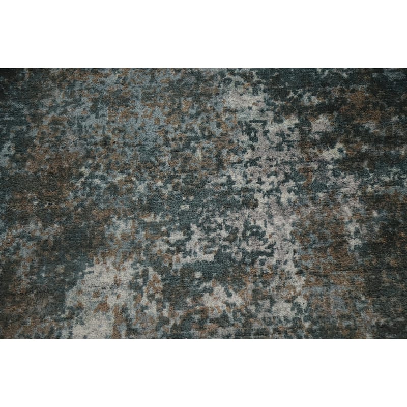 Hand Knotted Oriental Viscose Silk Carpet Modern All-Over Greys & Charcoal Abstract Area Rug - 7' 10'' X 5' 6''