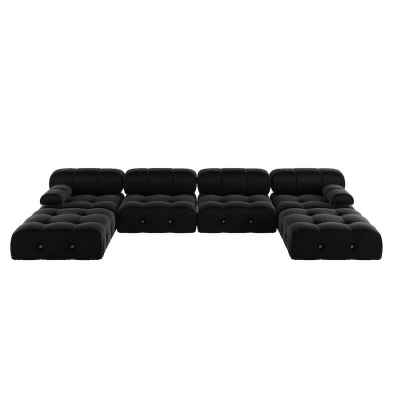 Black Modular Sectional Sofa Velvet Upholstered Sofa