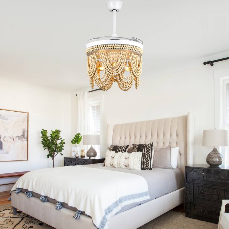 Bella Depot 42" Bohemian Retractable Ceiling Fan with Remote and Light 6-speed Reversible DC Motor