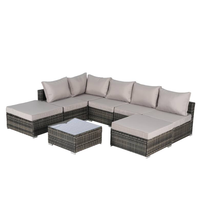 8-Pieces Outdoor Patio Sectional Sofa Set with Washable Cushions & Glass Coffee Table