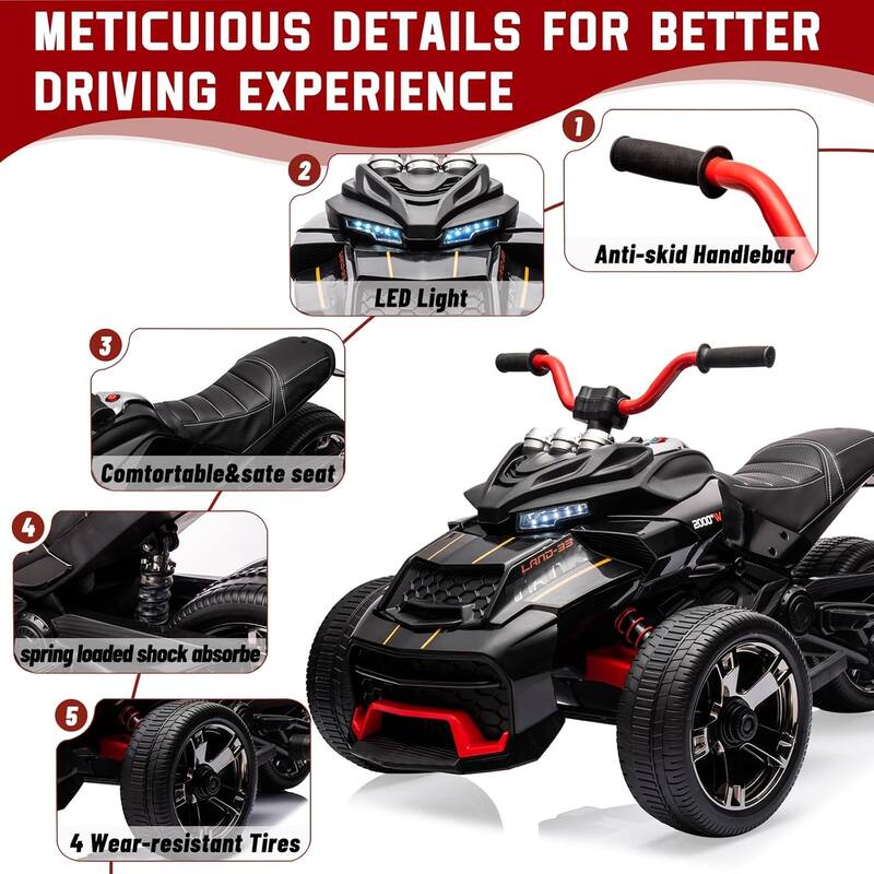 12V Kids Ride On ATV, 3 Wheeler Motorcycle, Rechargeable Battery-Powered ATV Toy Car