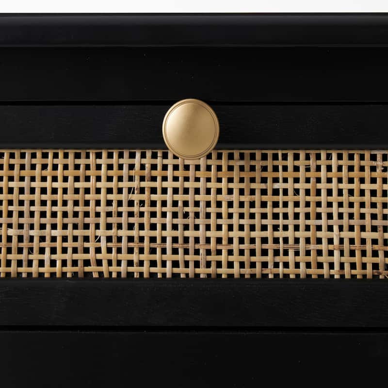 Black Wooden Handmade 12 Bottle 1 Drawer Standing Wine Rack with Rattan Front