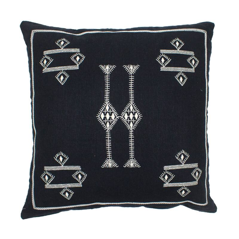 Jiti Indoor Cactus Bohemian Modern Colorful Embroidered Matka Silk Accent Square Throw Pillows Cushions for Sofa Chair 20 x 20 - Black - White