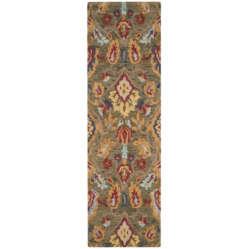 SAFAVIEH, Handmade Marietje Blossom French Country Wool Area Rug - 2'3" x 12' Runner - Green/Multi