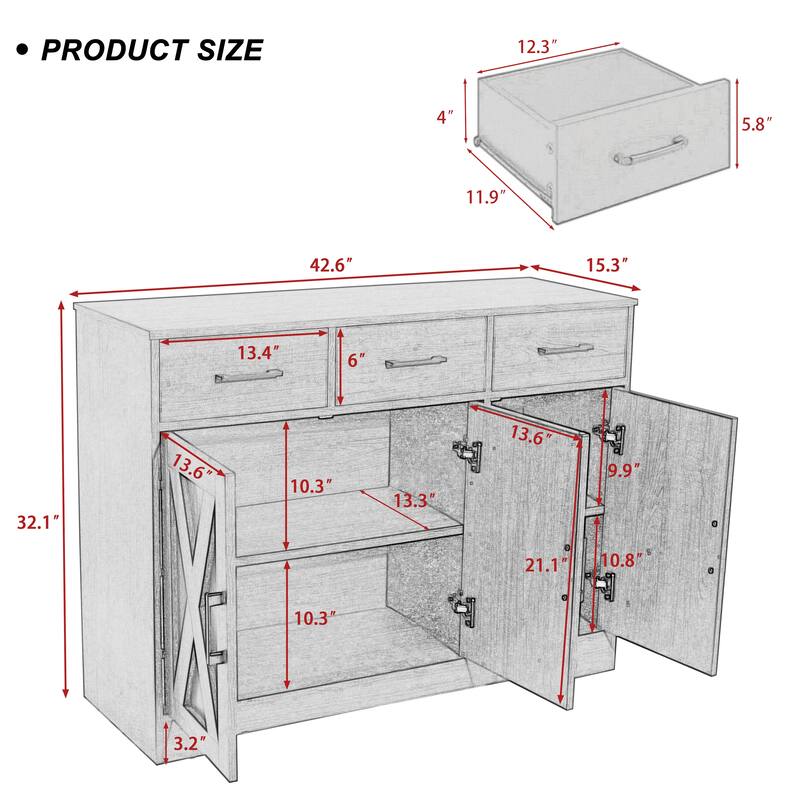 42.6" Wide TV Stand Console with 3 Storage Drawer
