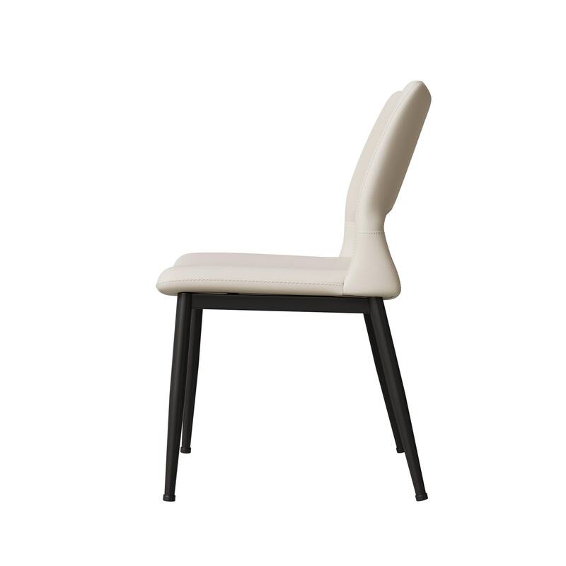 Modern minimalist white PU leather Dining Chairs Set of 2, comfortable backrest design, metal leg support, suitable