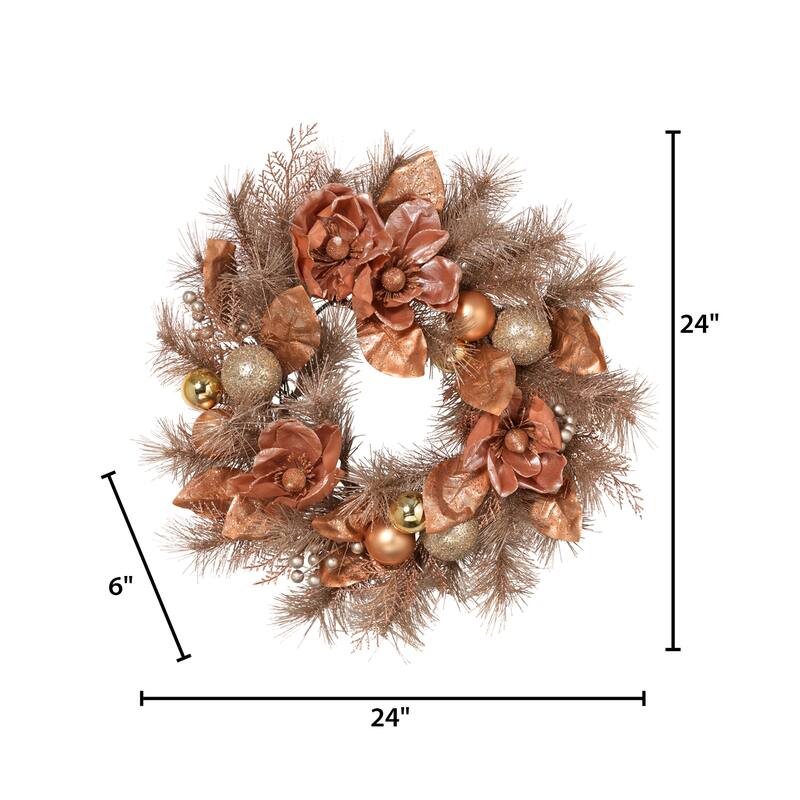 24 in. Champange Gold and Rose Gold Mangolia Wreath - Champagne
