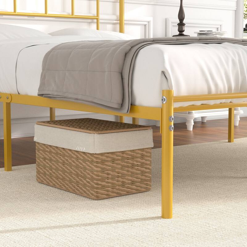 VECELO Victorian Style 14 Inch Metal Platform Bed Frame with Headboard, Heavy Duty Steel Slat Support, No Box Spring Needed