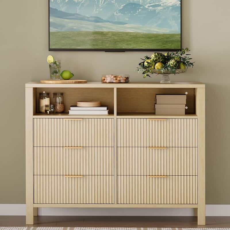 Wooden 6 Drawers Dressers, Storage Cabinet for Bedroom, Living Room