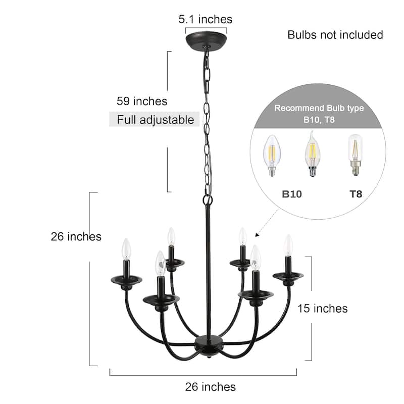 Farmhouse 6-Light Black Candle Chandelier for Dining Room
