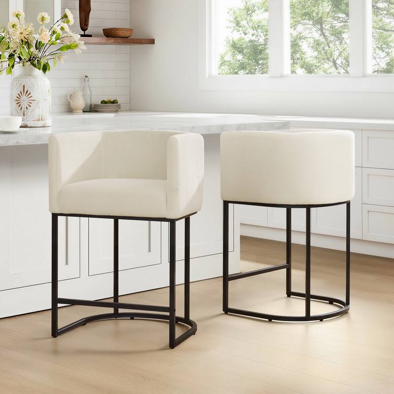 Spruce & Spring Modern Upholstered Barrel Counter Bar Stool with Arm