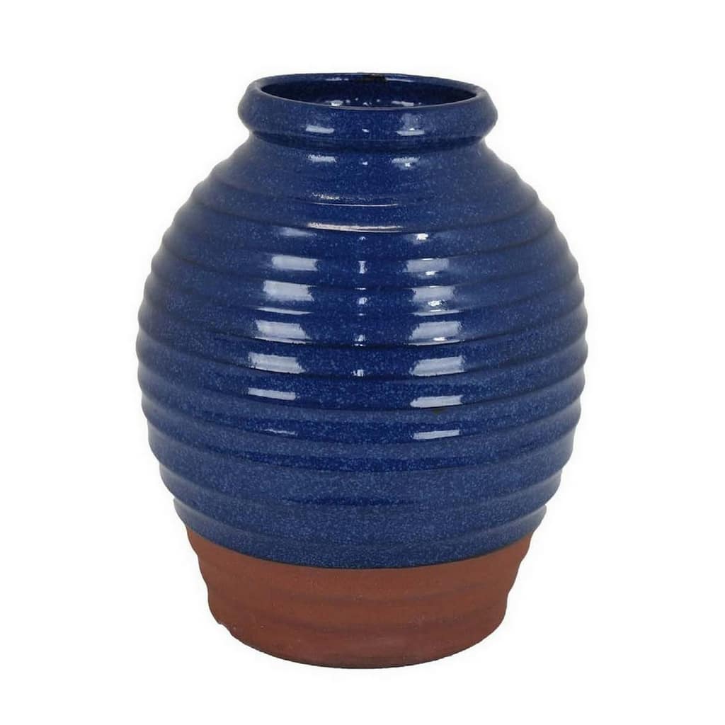 Kohl 15 Inch Decorative Vase, Pot Shape, Ceramic, Blue and Brown Finish