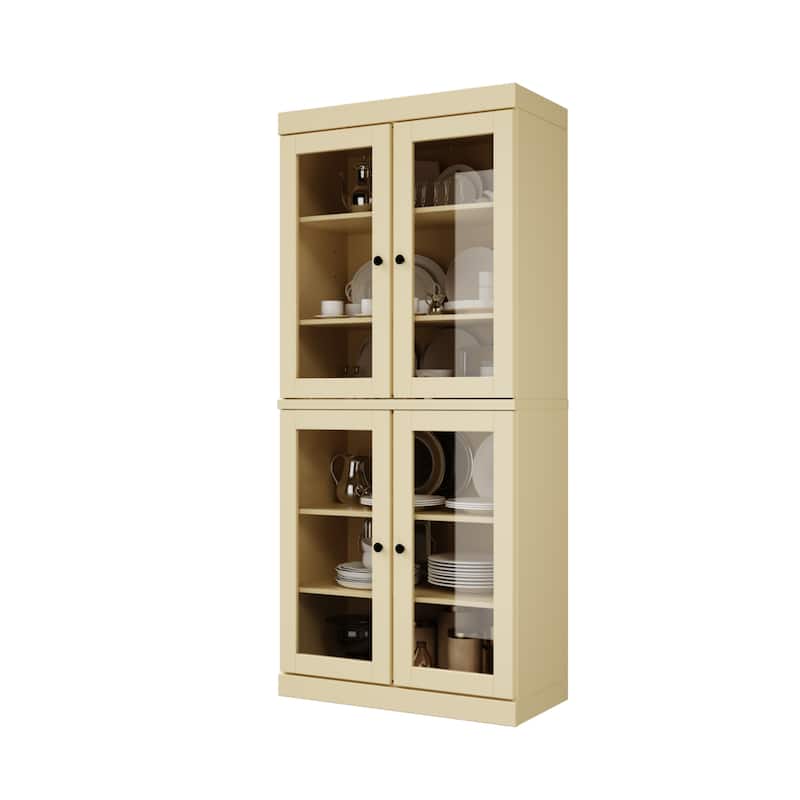 Palace Imports 100% Solid Wood Pantry Cabinet with Frosted, Clear Glass or Solid Doors and Adjustable Shelves