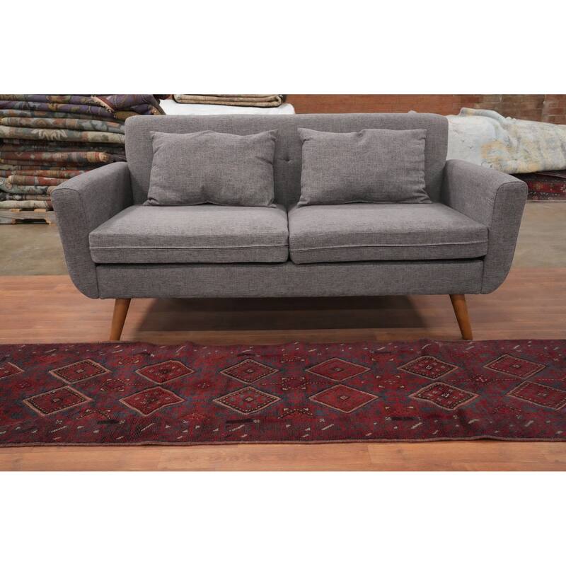 Hand Knotted Oriental 100% Wool Carpet Traditional Tribal Red Balouch Runner Rug - 8' 6'' X 2' 1''