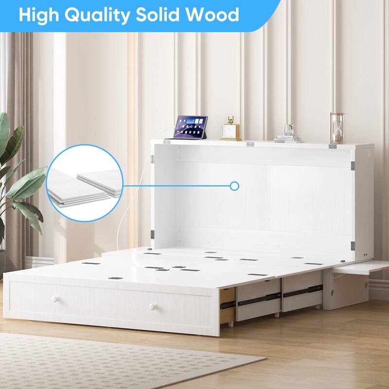 Mixoy Queen Murphy Bed Chest with Charging Station and Storage Drawer,No Mattress