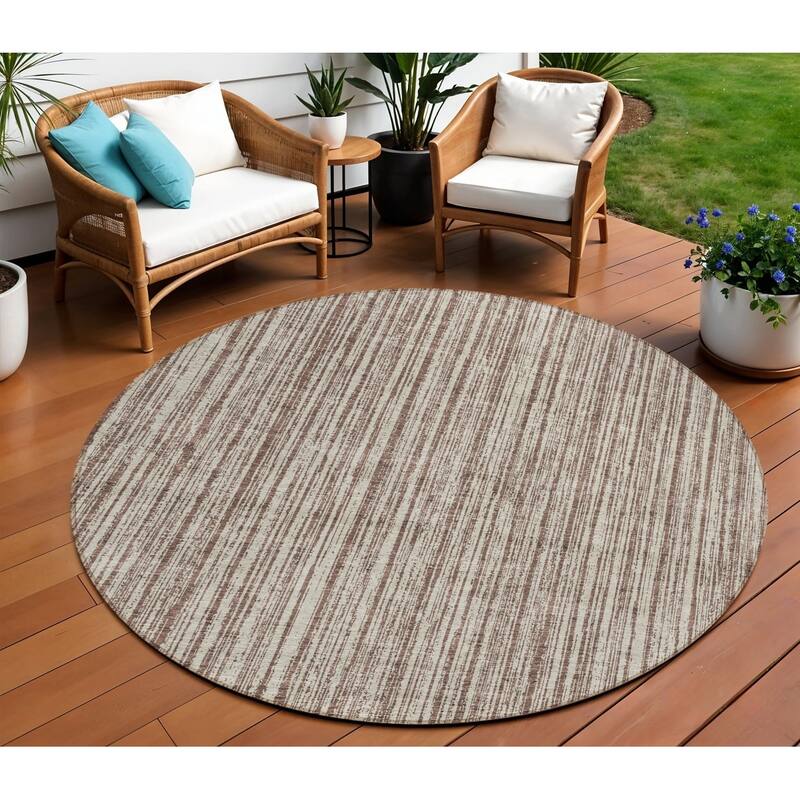 HomeRoots Striped Transitional Rectangle Outdoor Rug - 8' Round