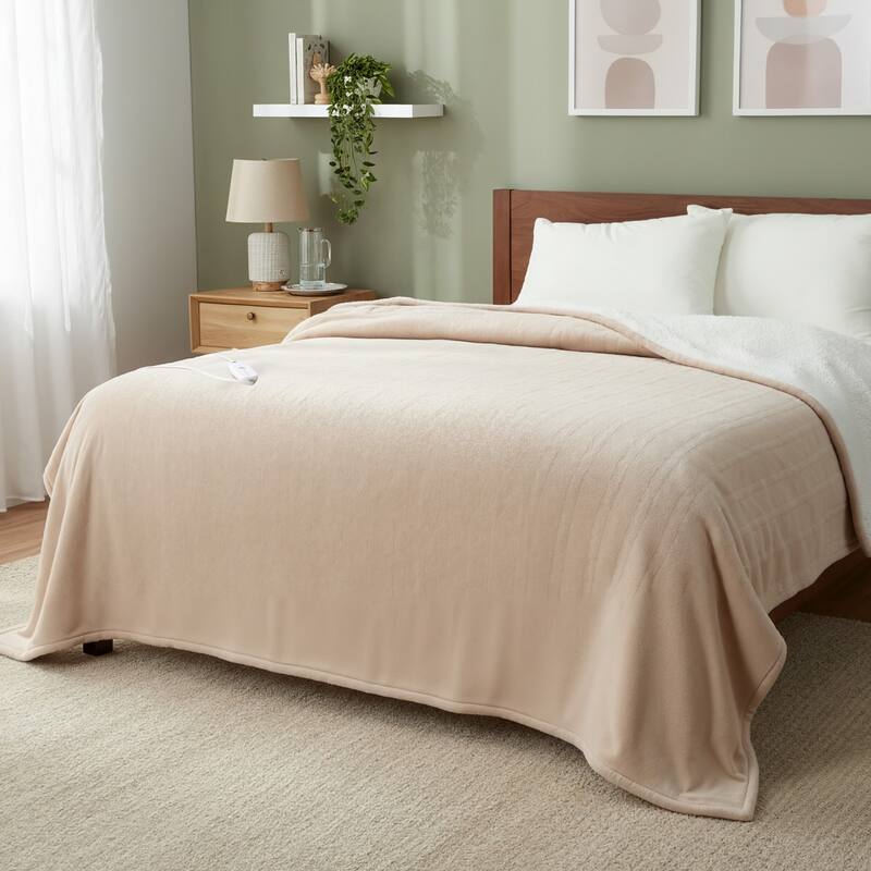 Flannel Electric Heated Blanket With Controller - 72"*84" - Khaki