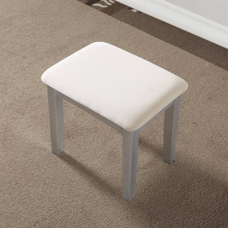 Bedroom Makeup Vanity Desk and Stool Set, Vanity Set Includes Dressing Table, Swivel Adjustable Oval Mirror and Stool