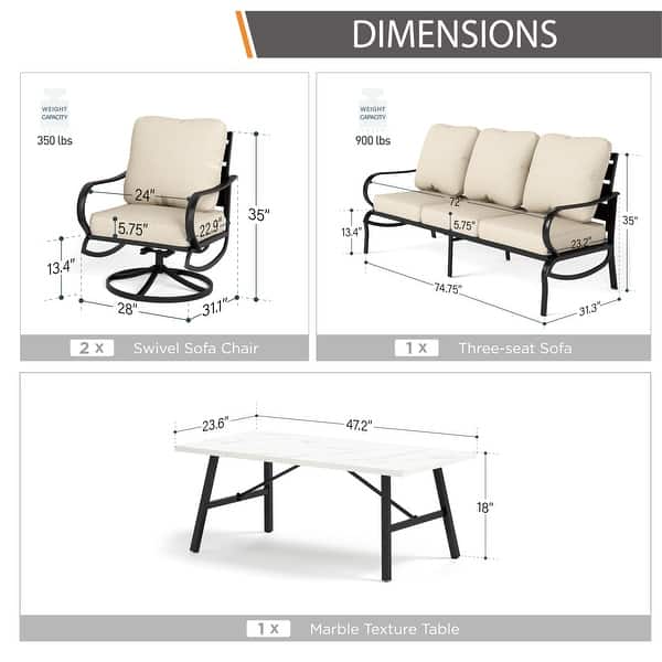 dimension image slide 9 of 14, MAISON ARTS 5/7/9-Seat Patio Conversation Set, Outdoor Sofa Set with Single Sofa Chairs, 3-Seater Sofa, Ottoman and Coffee Table