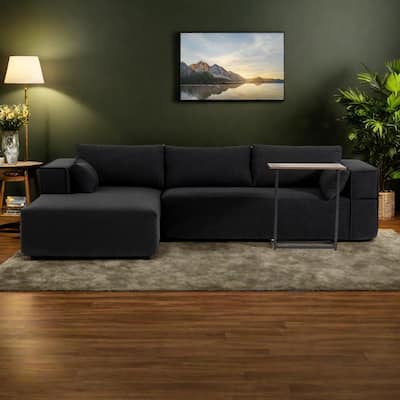 112" Boucle Modular Sectional Sofa with Free Side Table, Wide Seat Design and No Assembly Required