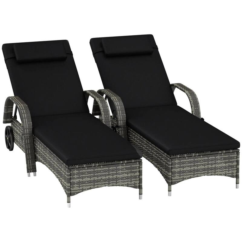 2PC Recliner, Maintenance-Free PE Rattan with Cushion, Pillow